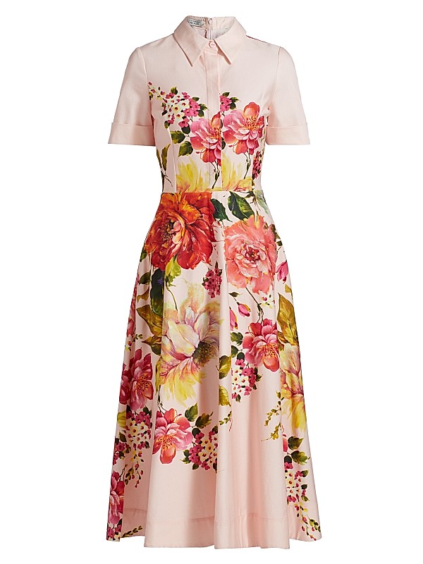 Bold Floral Print Shirt Midi Dress