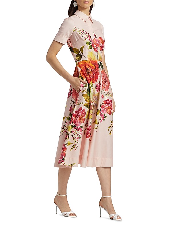 Bold Floral Print Shirt Midi Dress