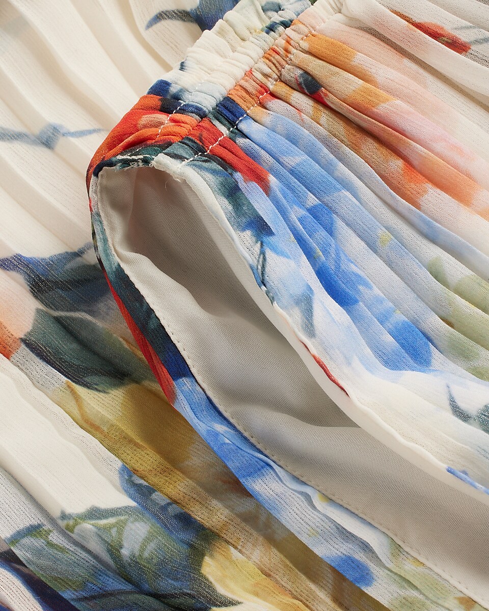 Floral Draped Sleeve Pleated Maxi Dress