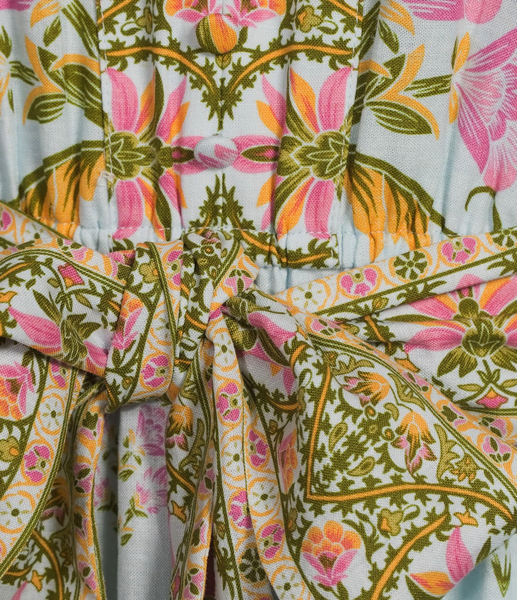 Woven Floral Print Bubble Sleeve Dress