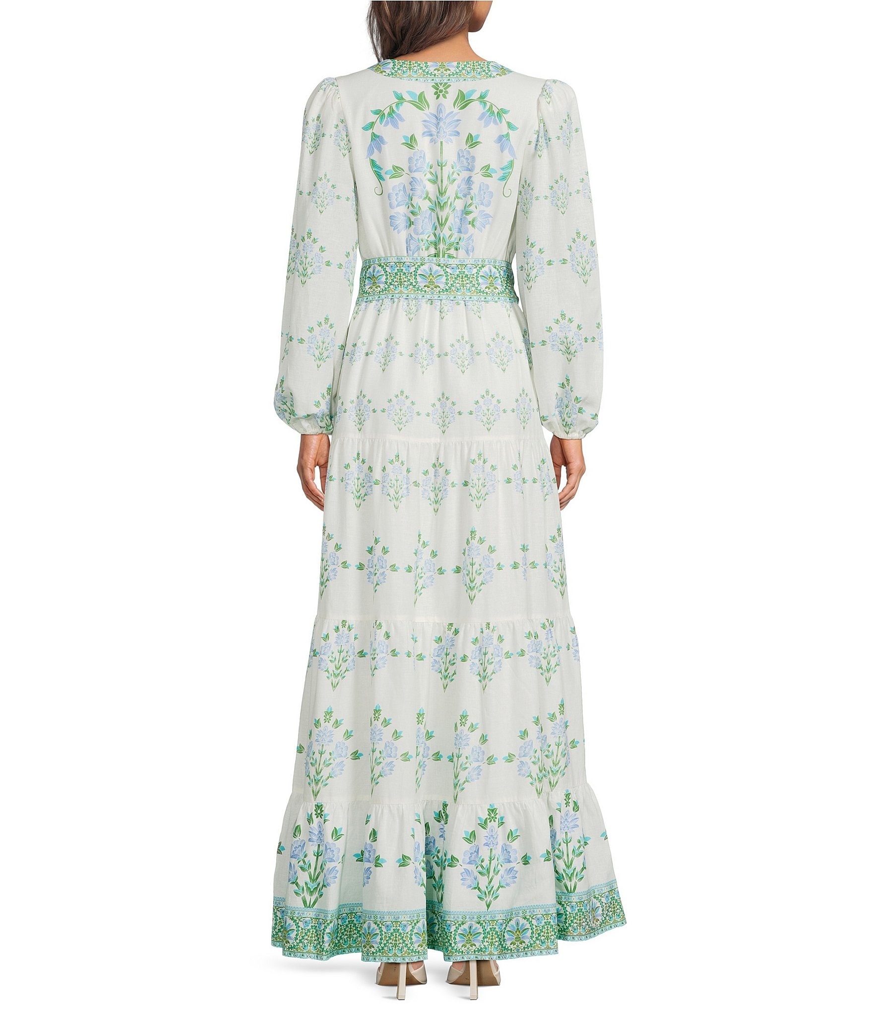 Woven Floral Print Bubble Sleeve Dress