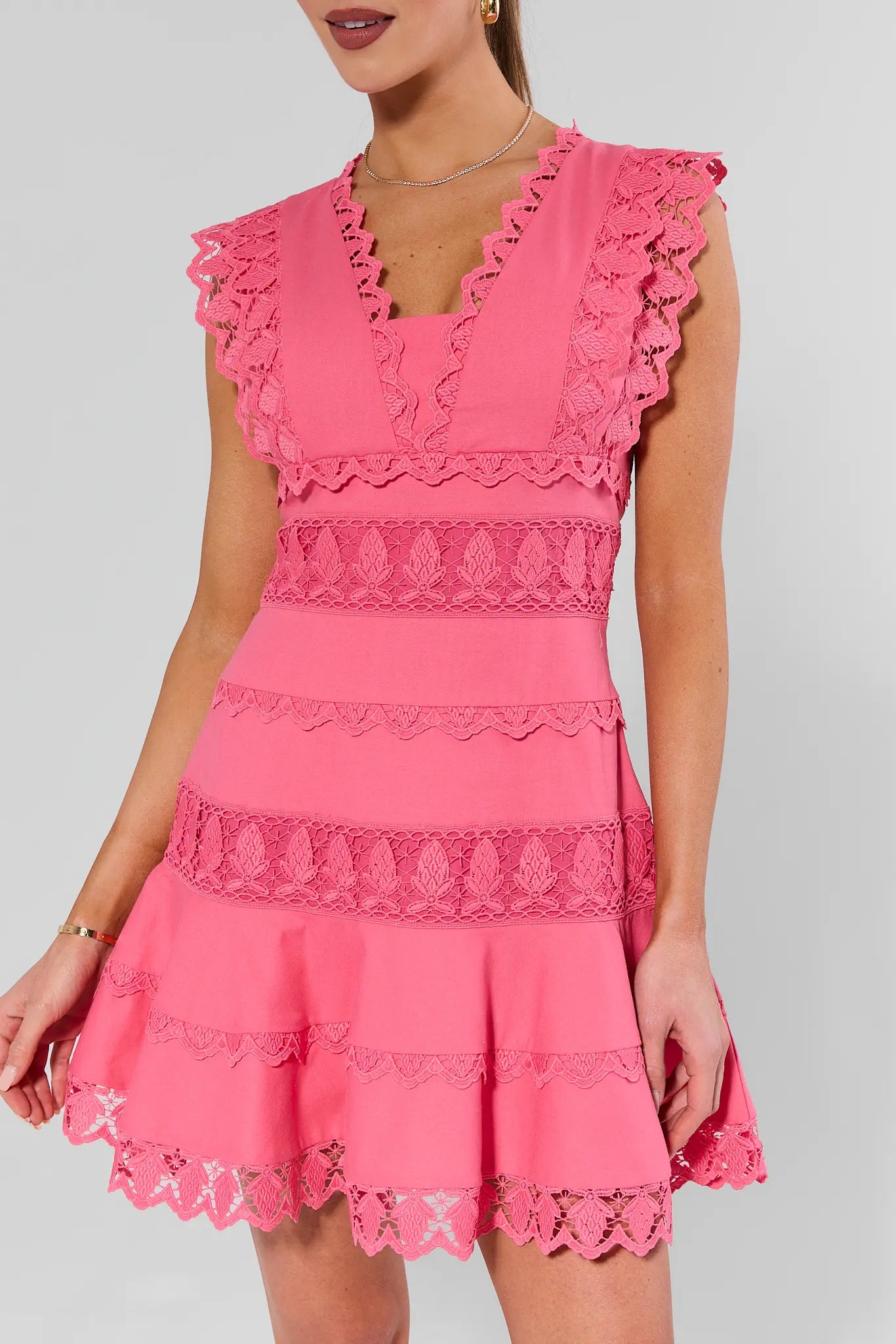 Stunning Pink Eyelet Short Dress