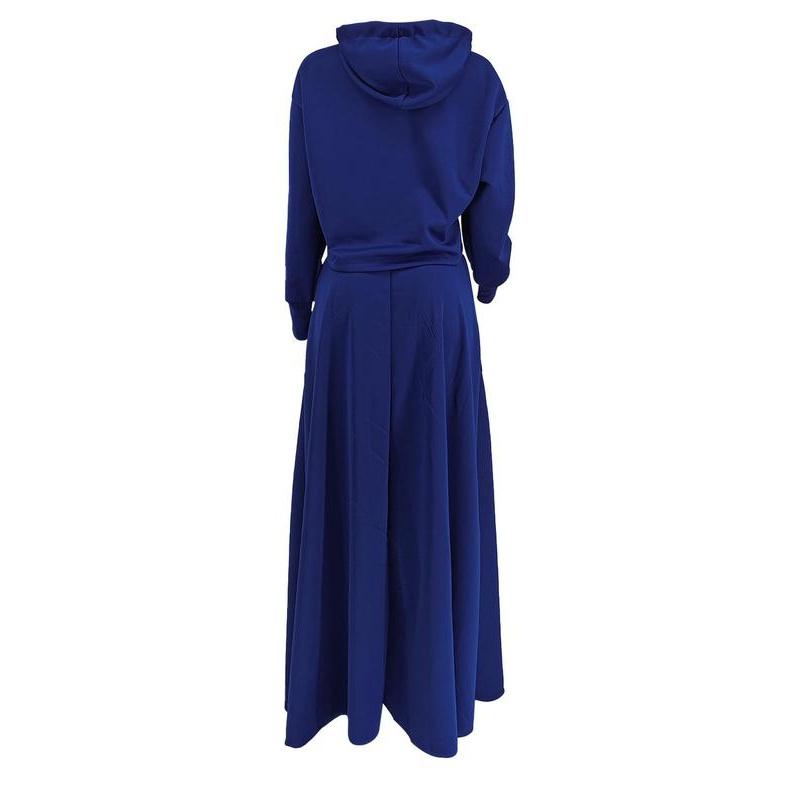 Solid Drawstring Hoodie & Split Thigh Skirt Set