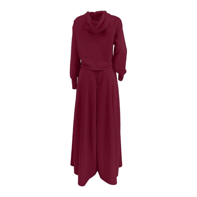 Solid Drawstring Hoodie & Split Thigh Skirt Set