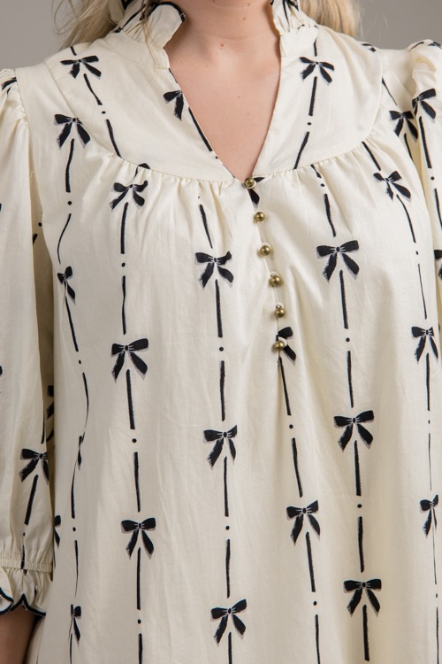 Bow Print Ruffle Dress