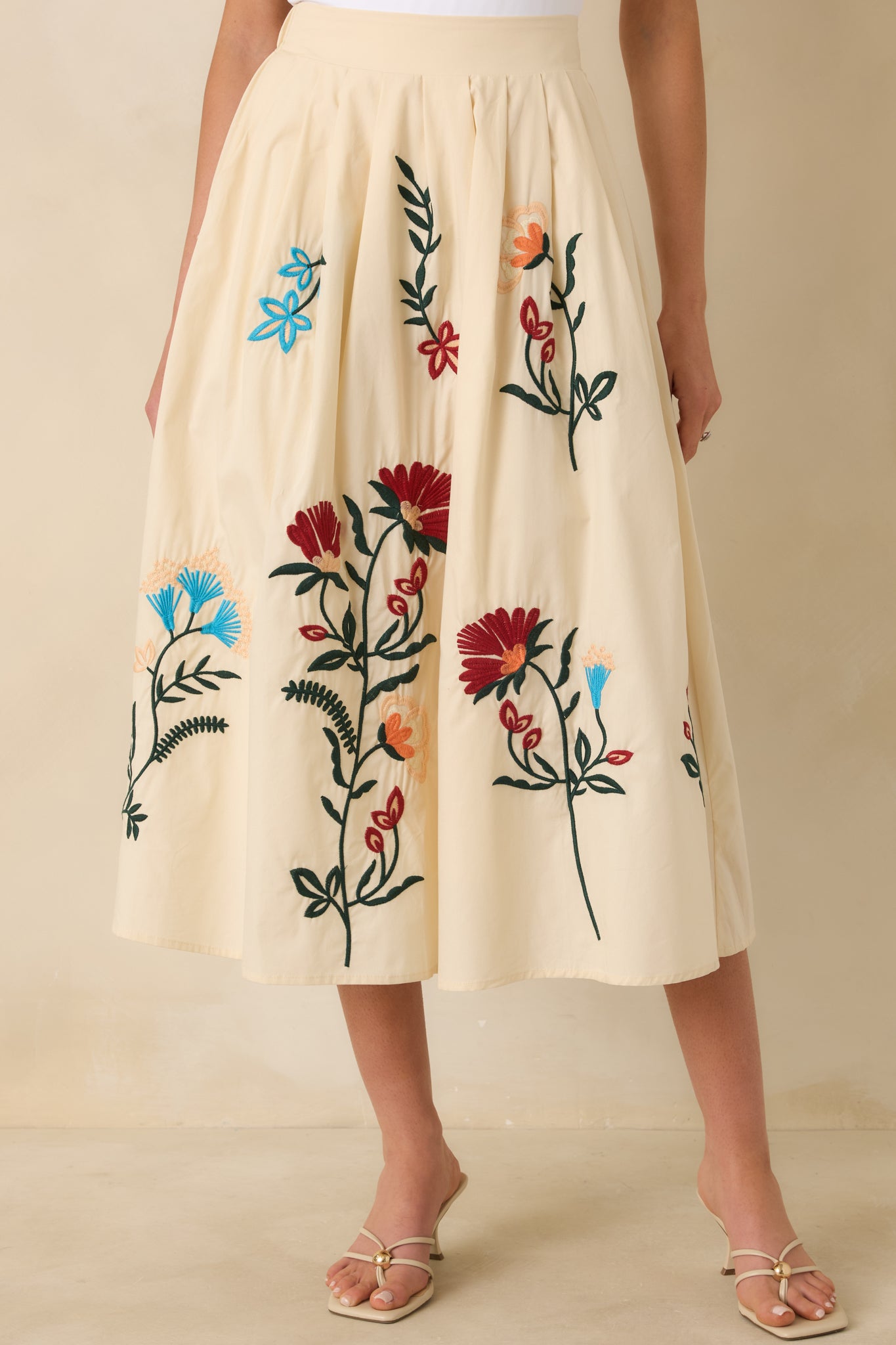 Floral Embroidered Crop Top & Midi Skirt Set