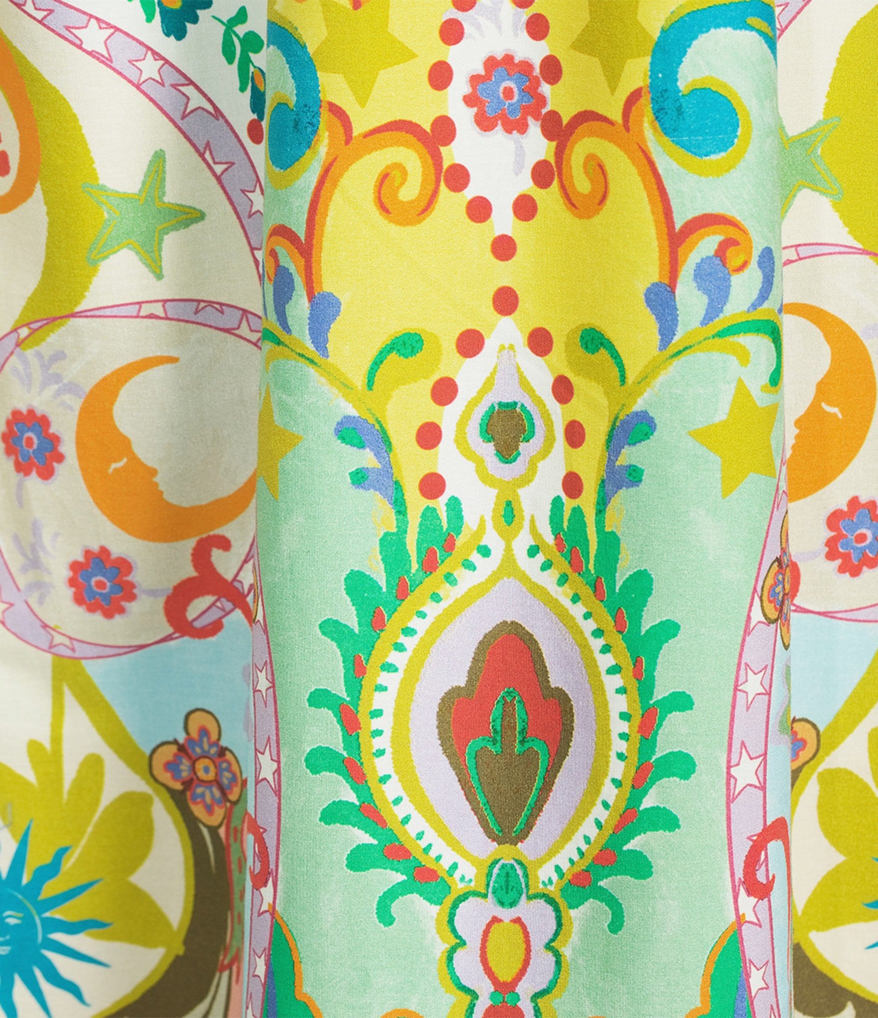 Cotton Sateen Scarf Print Short Sleeve Keyhole Maxi Dress