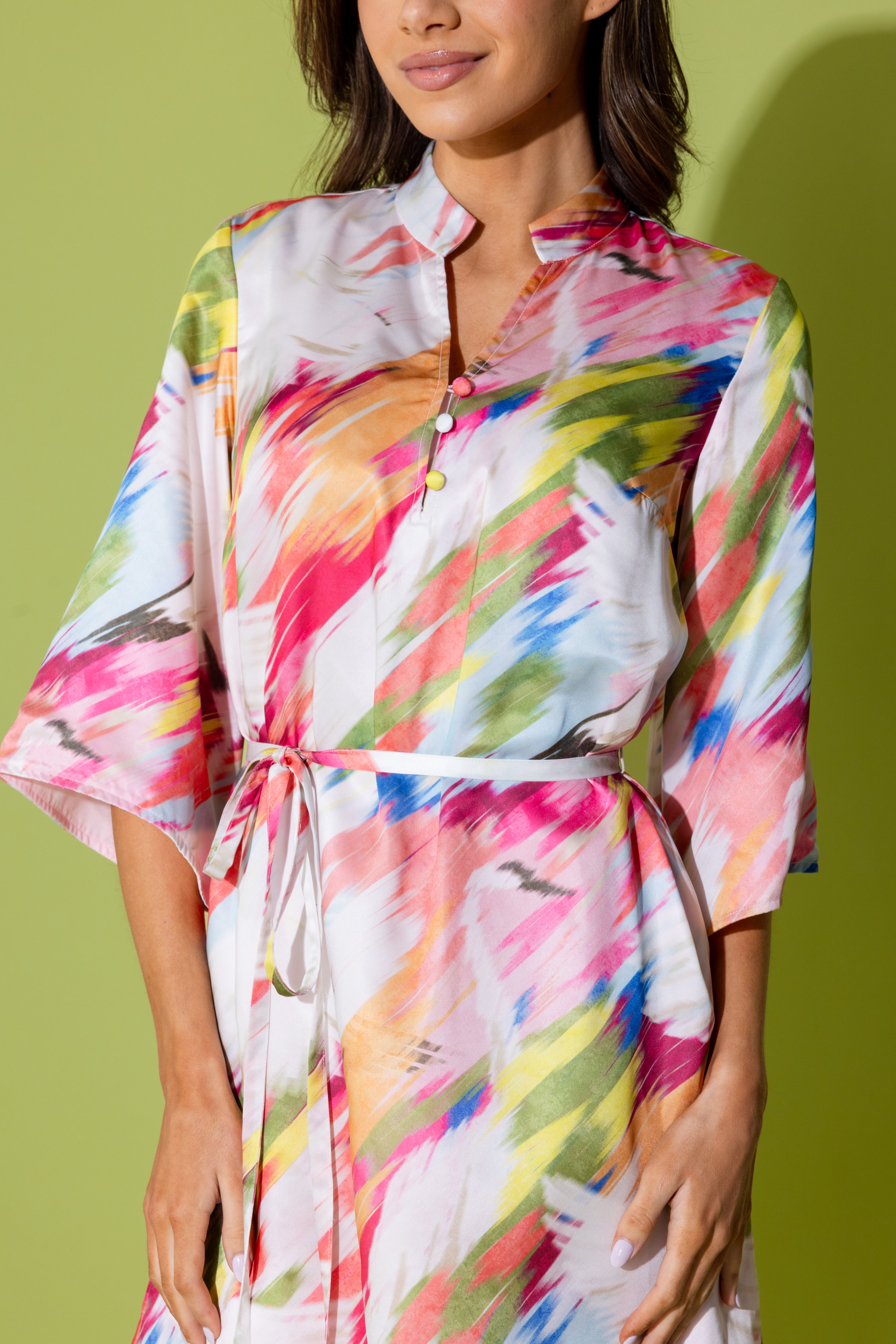 Vibrant Abstract Print Belted Shirt Dress