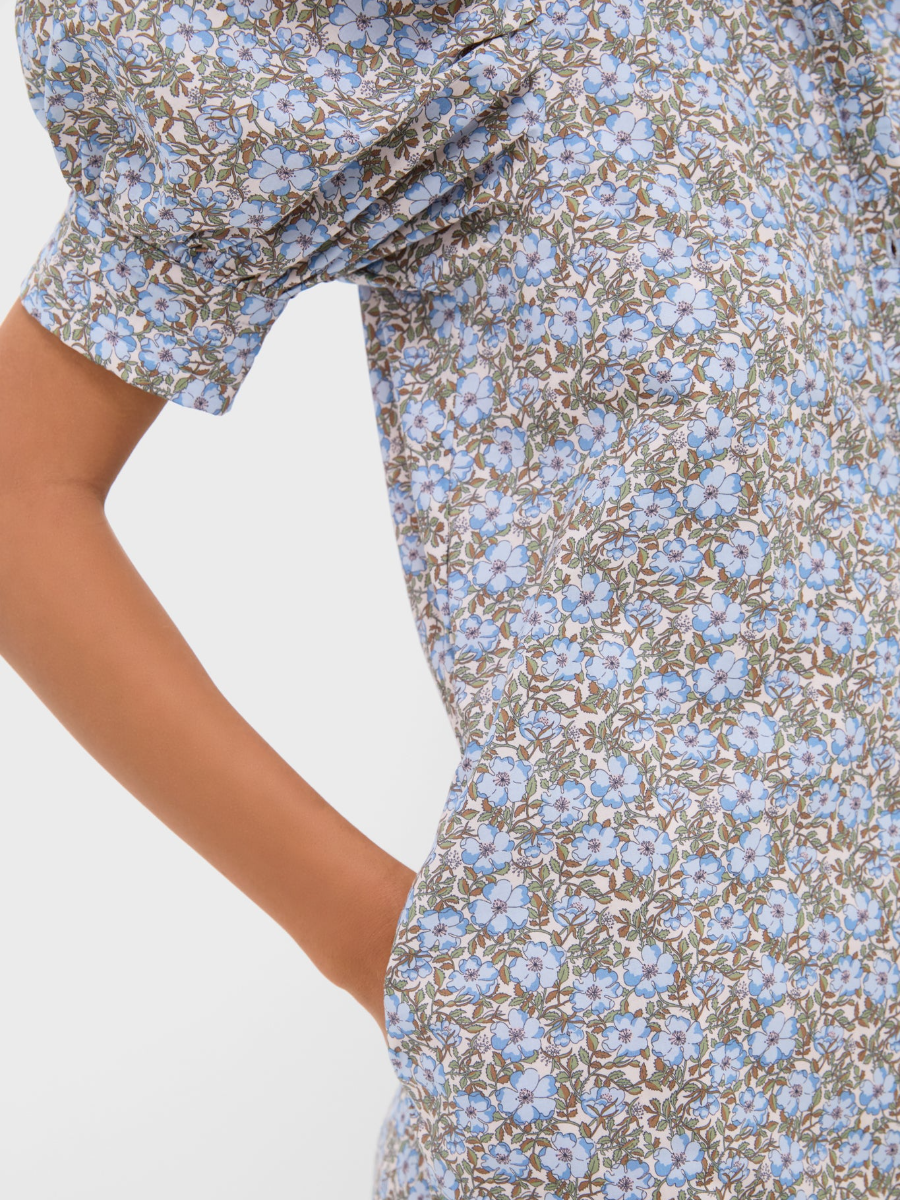 Puff Sleeve Floral Midi Dress