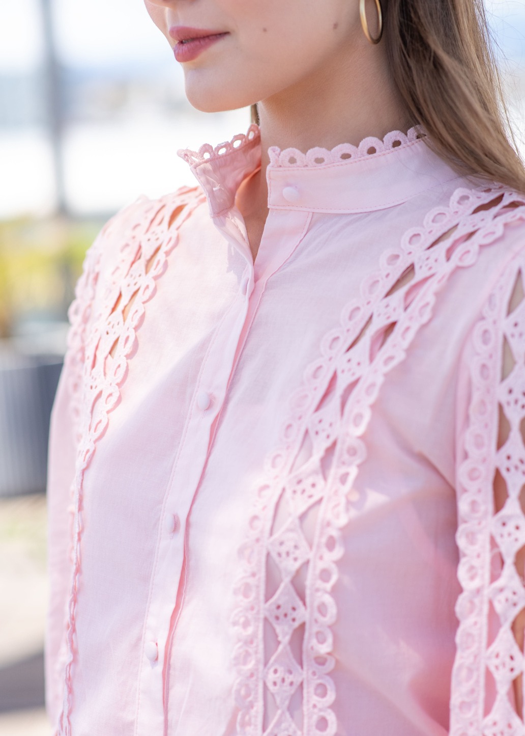 Laurie Lace Detailed Long Sleeve Cotton Blouse