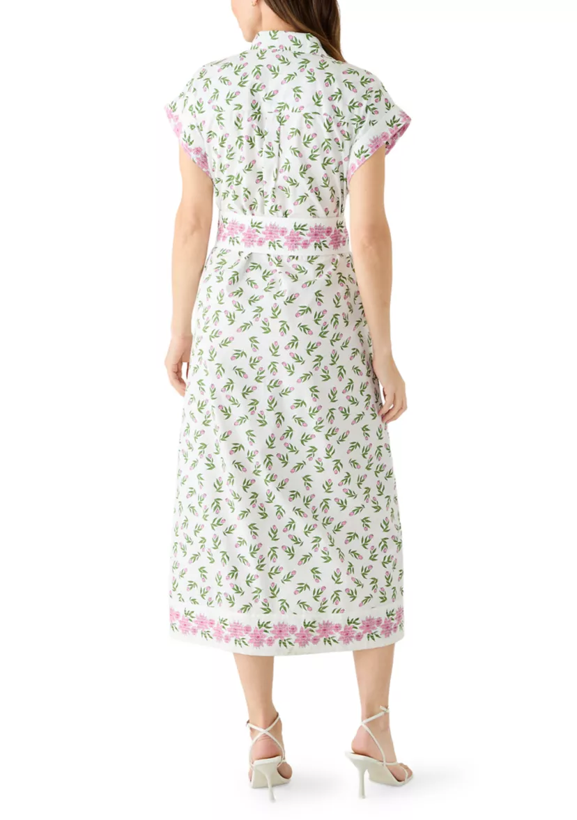 Chic Short Sleeve Belted Midi Dress