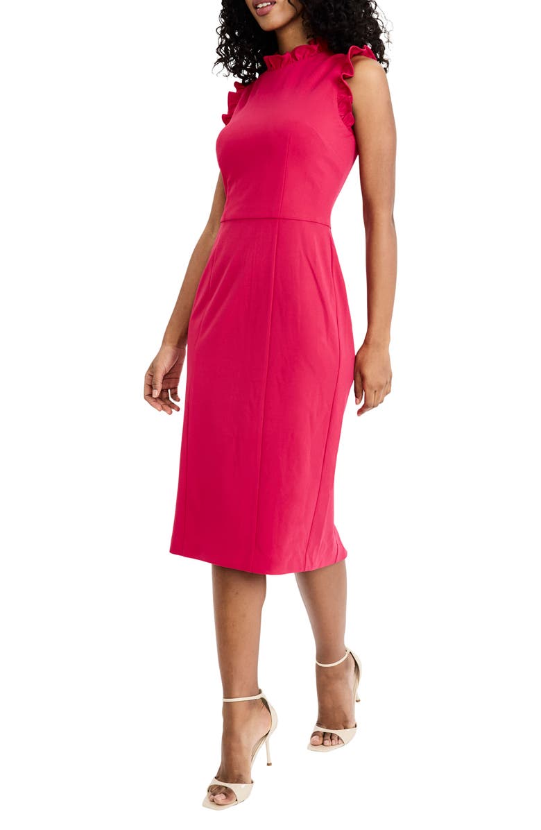 Ruffle Mock Neck Sheath Dress