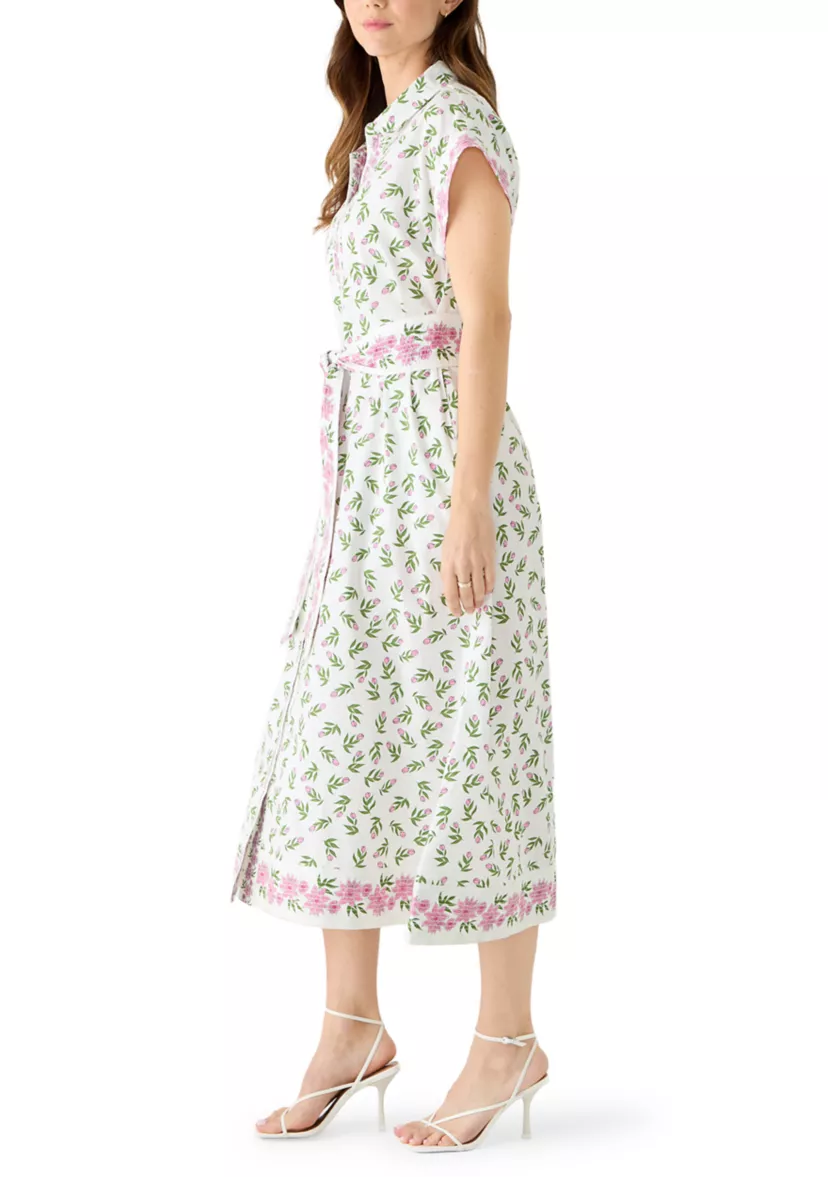 Chic Short Sleeve Belted Midi Dress