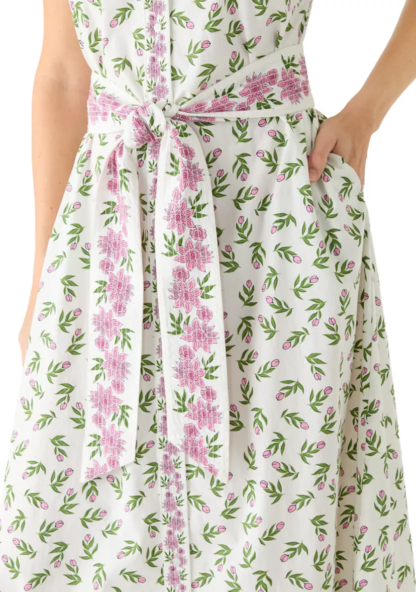 Chic Short Sleeve Belted Midi Dress