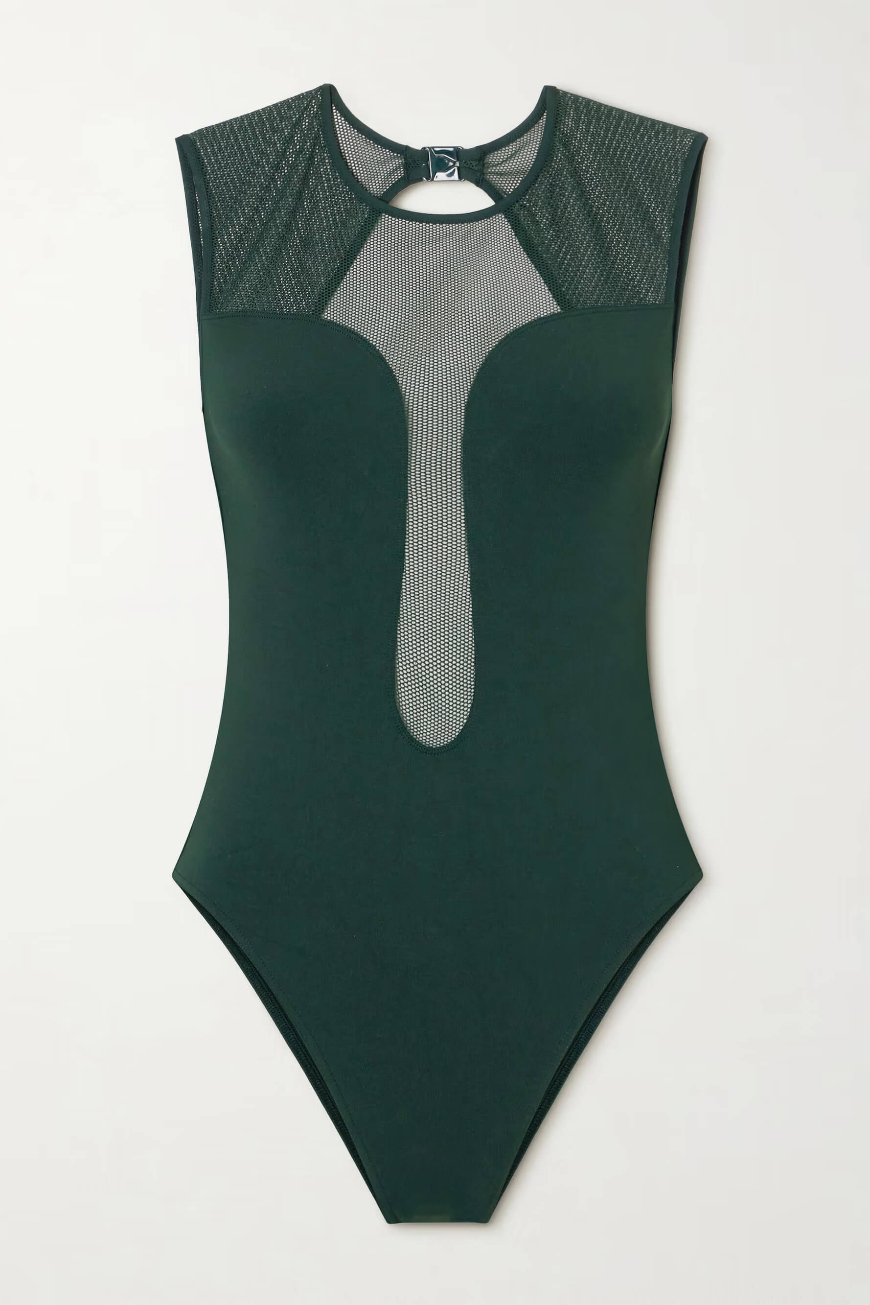 Unique Backless Mesh-Trim One-Piece Swimsuit