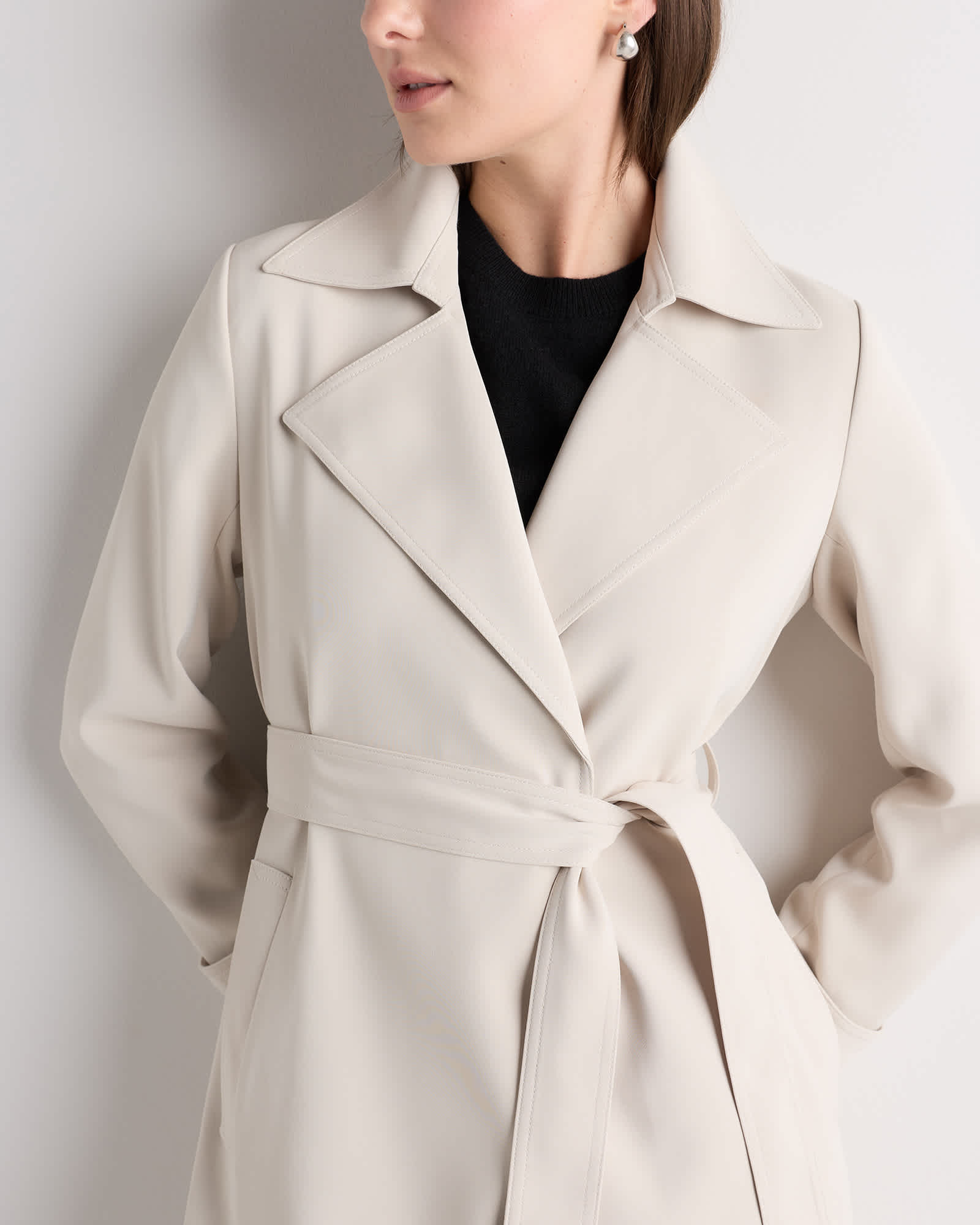 Stretch Crepe Trench Coat