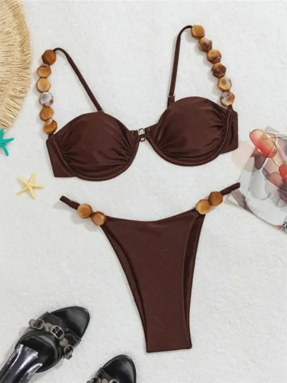 Sexy Fashion Unique Beading Two-piece Stretch Bikini Set