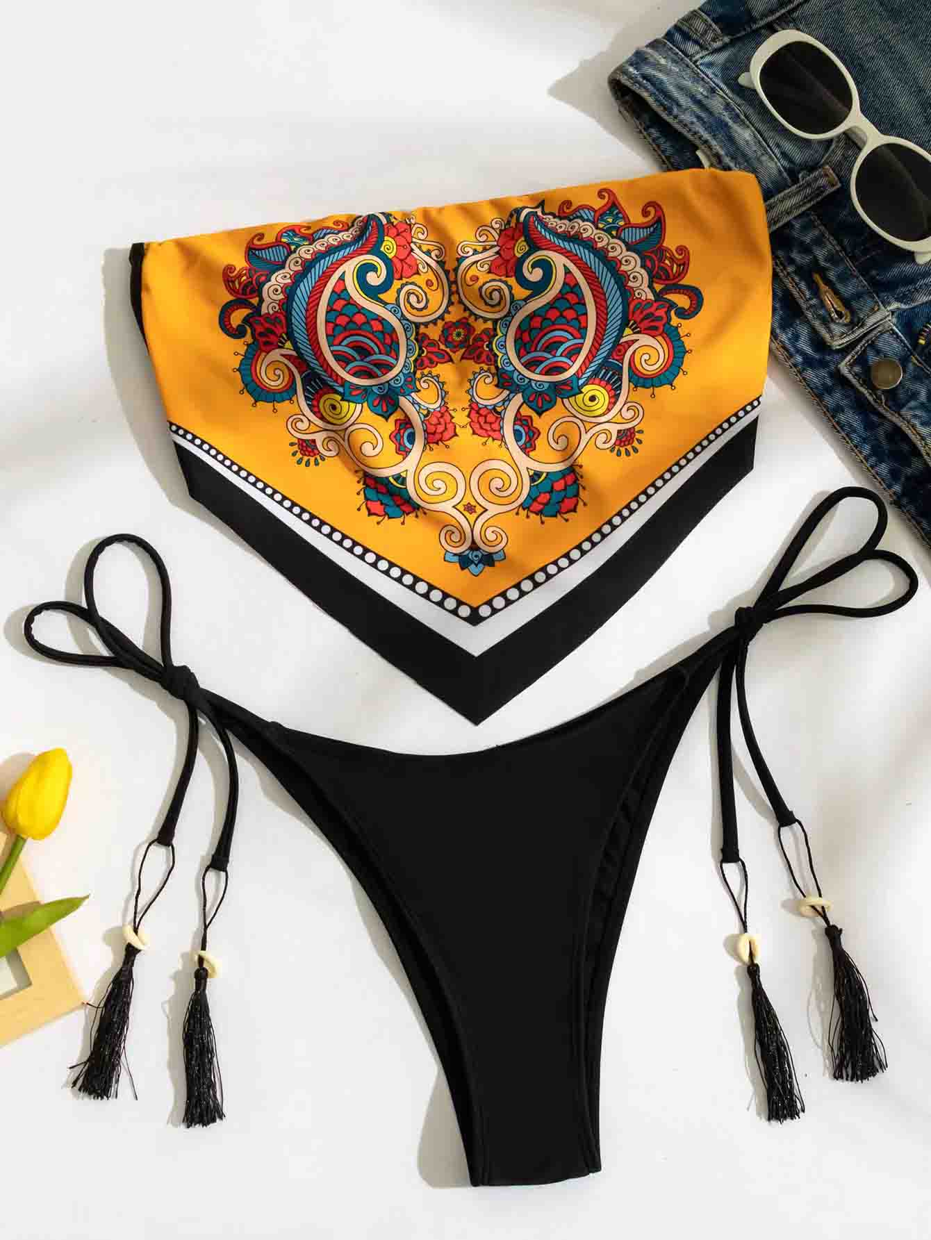 Paisley Print Headscarf Bikini Set