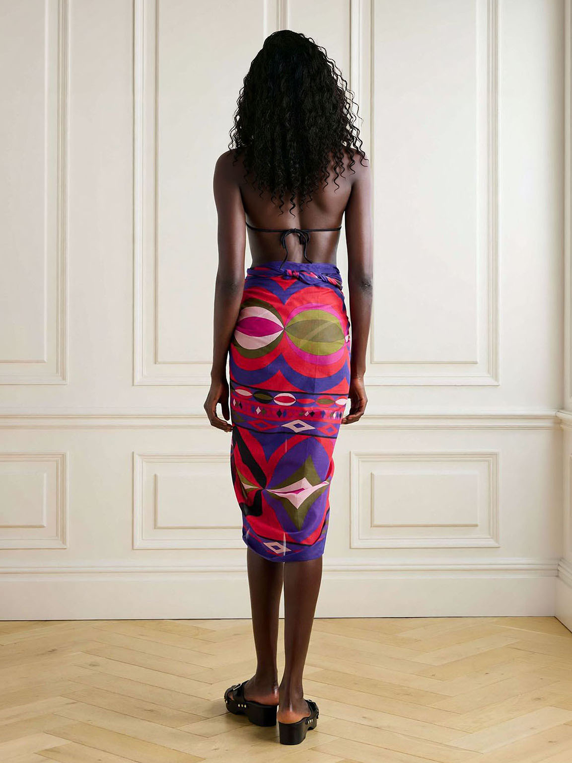 Multicolor Abstract Stripe Print Triangle Halter Bikini Set