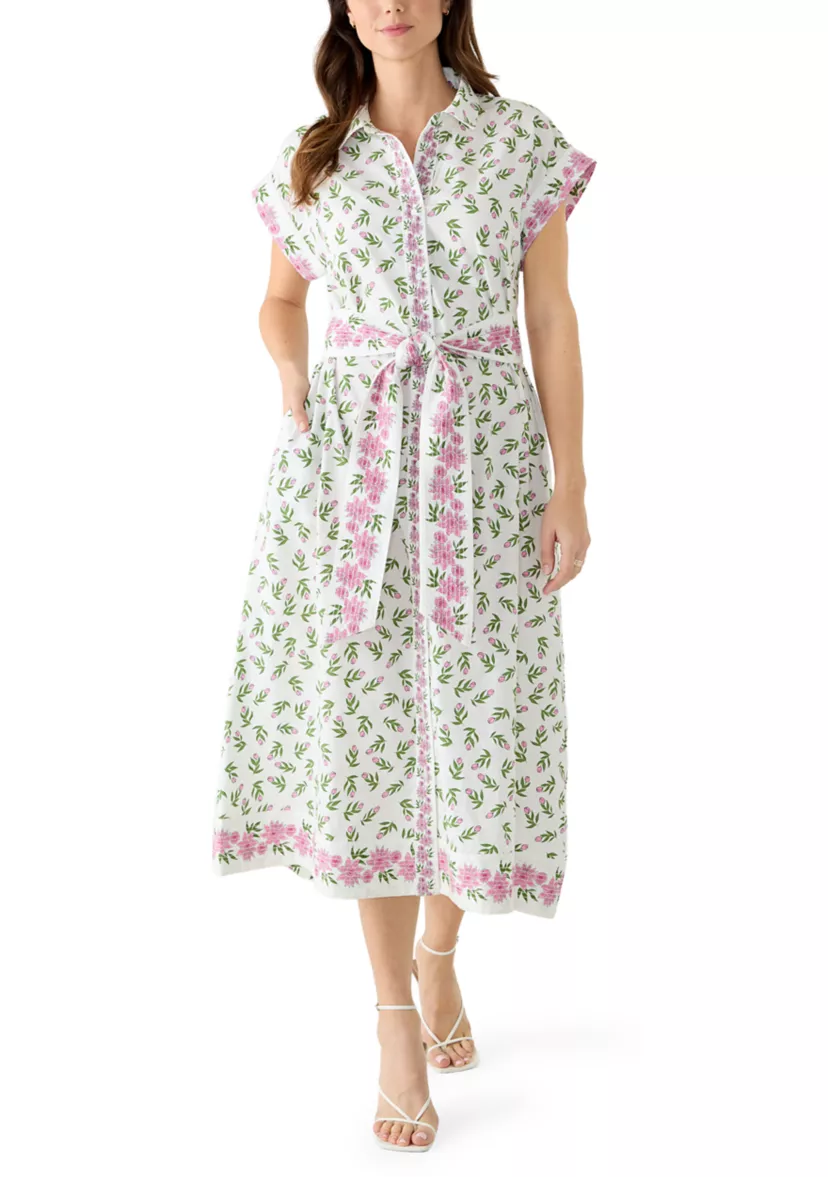 Chic Short Sleeve Belted Midi Dress