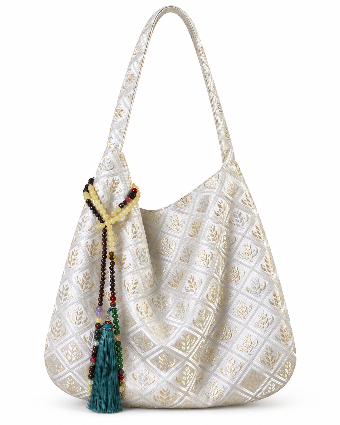 Ivory Gold Brocade Hobo Shoulder Bag