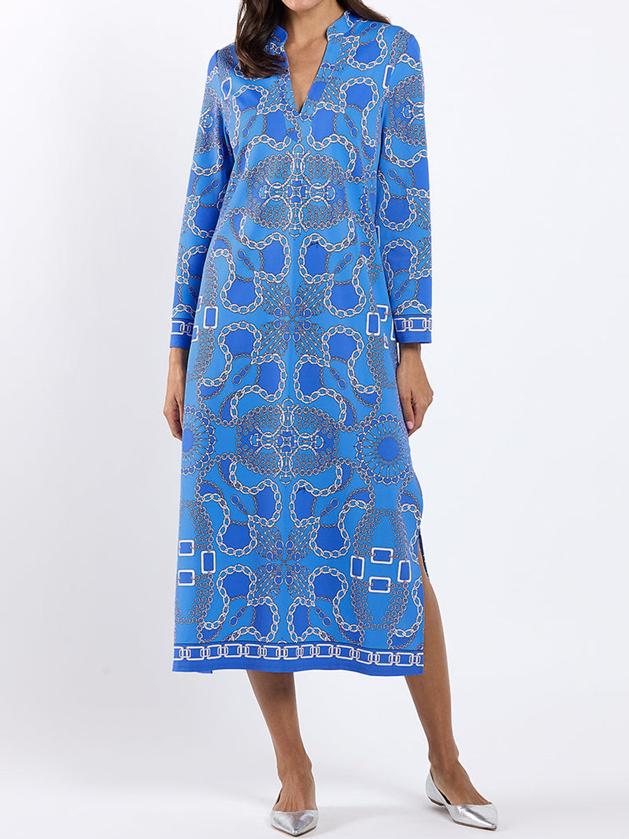 Elegant V-neck Printed Midi Dress