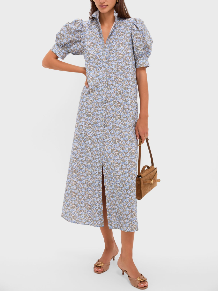 Puff Sleeve Floral Midi Dress