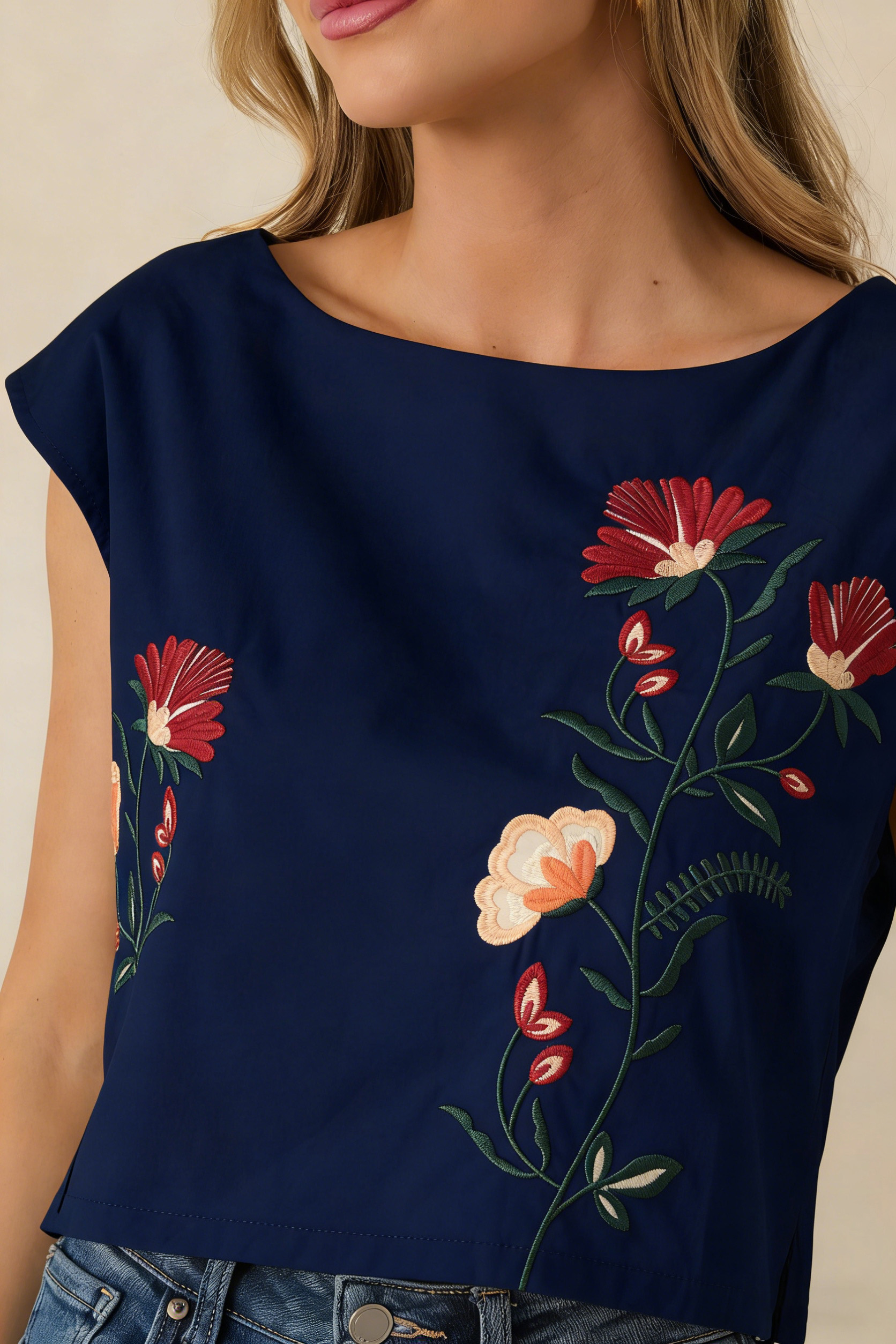 Floral Embroidered Crop Top & Midi Skirt Set