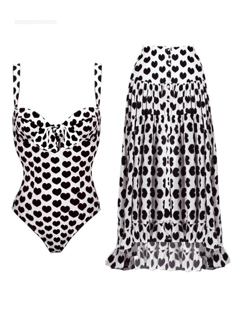 One Piece Swimsuit Chiffon Skirt Two Piece Set