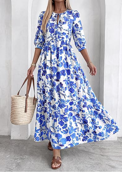 Floral 3/4 Sleeve Maxi Dress