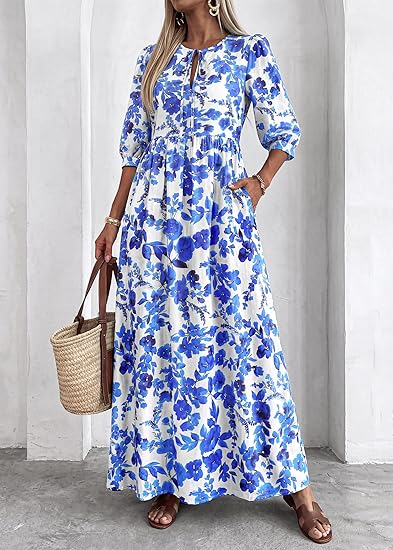 Floral 3/4 Sleeve Maxi Dress