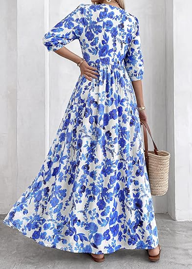 Floral 3/4 Sleeve Maxi Dress