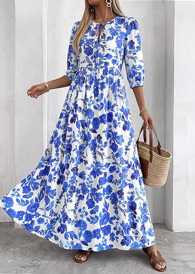 Floral 3/4 Sleeve Maxi Dress