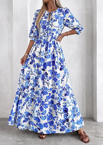 Floral 3/4 Sleeve Maxi Dress