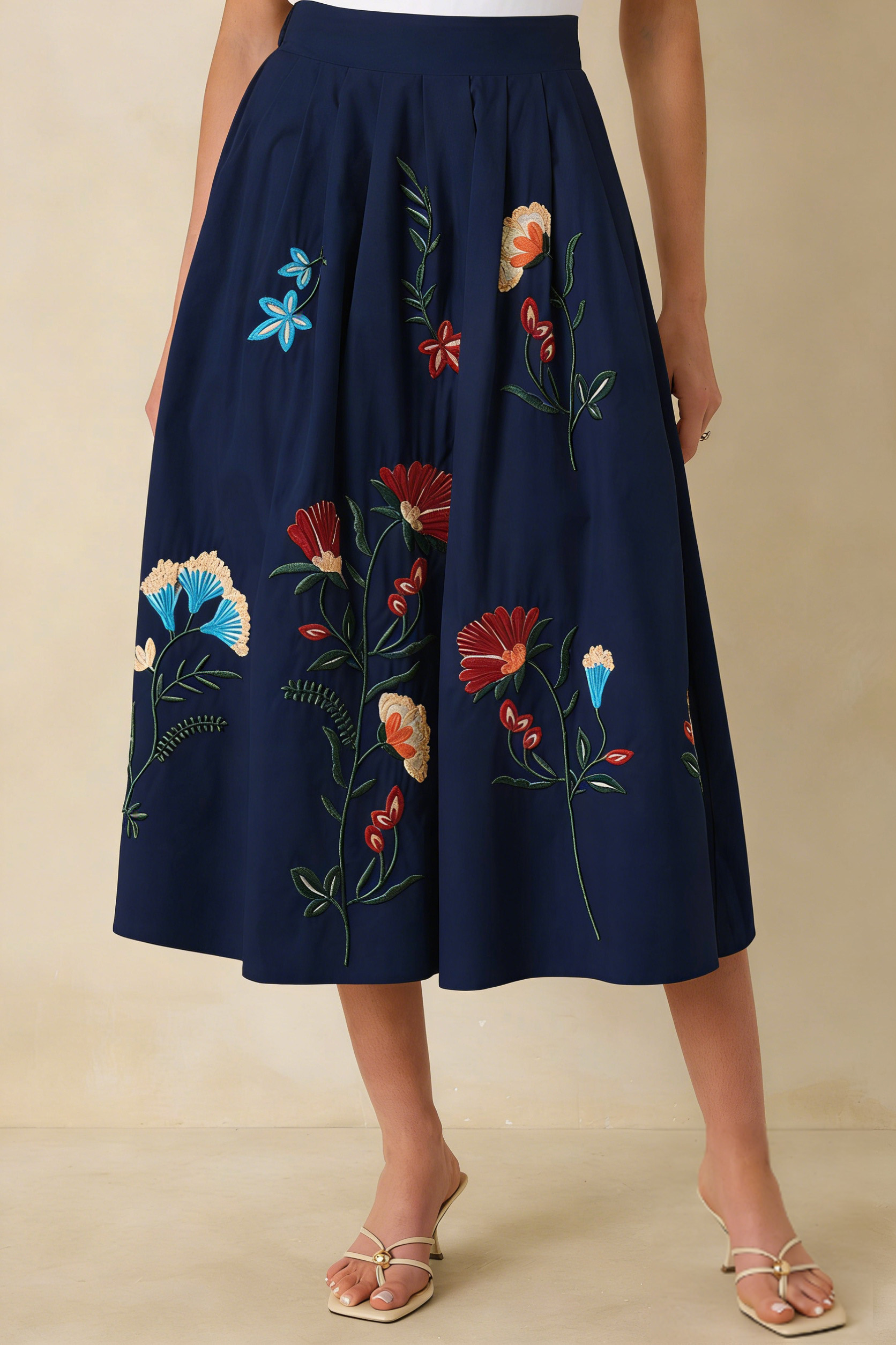 Floral Embroidered Crop Top & Midi Skirt Set
