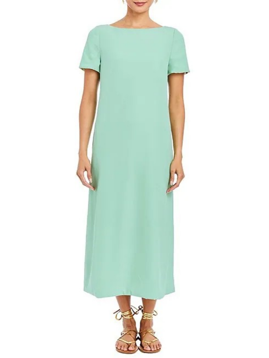 Convertible Stretch Crepe Bow Tie Detail Midi Dress