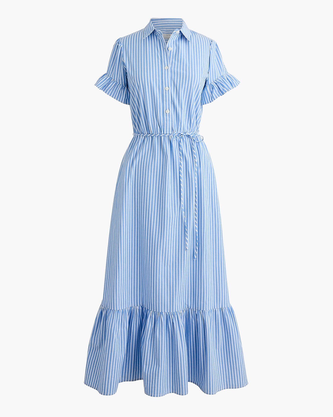 Striped Ruffle-Sleeve Shirt Dress