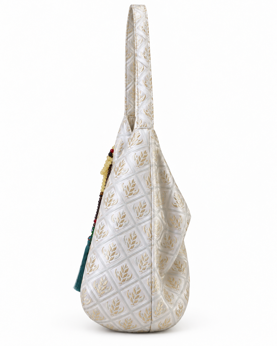 Ivory Gold Brocade Hobo Shoulder Bag