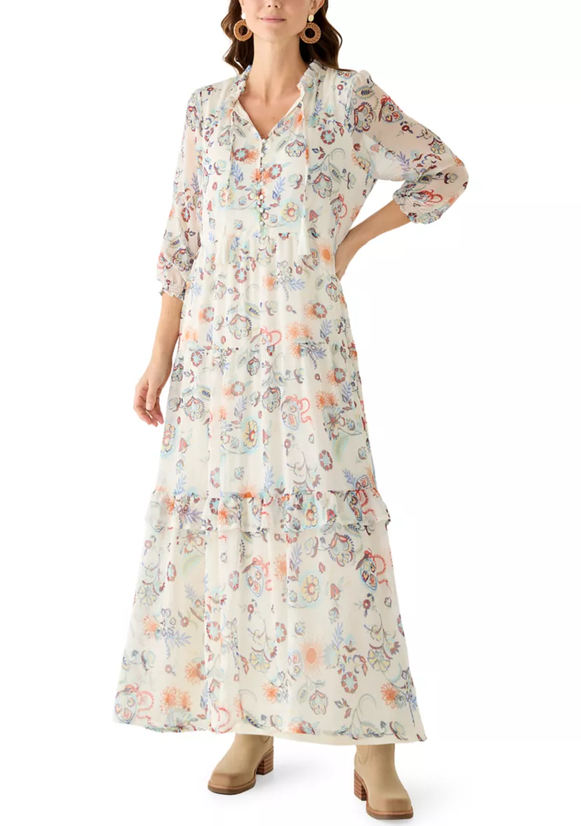 Chic 3/4 Ruffle Neck Maxi Dress