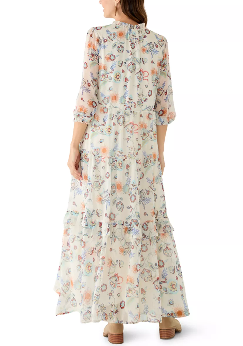 Chic 3/4 Ruffle Neck Maxi Dress