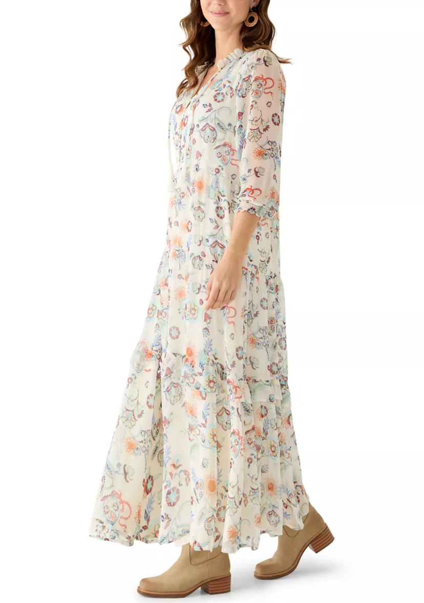 Chic 3/4 Ruffle Neck Maxi Dress