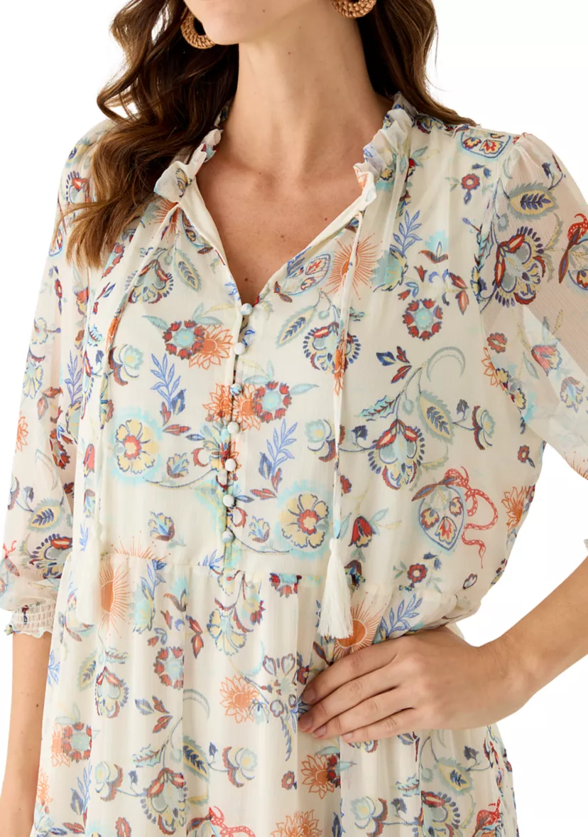 Chic 3/4 Ruffle Neck Maxi Dress