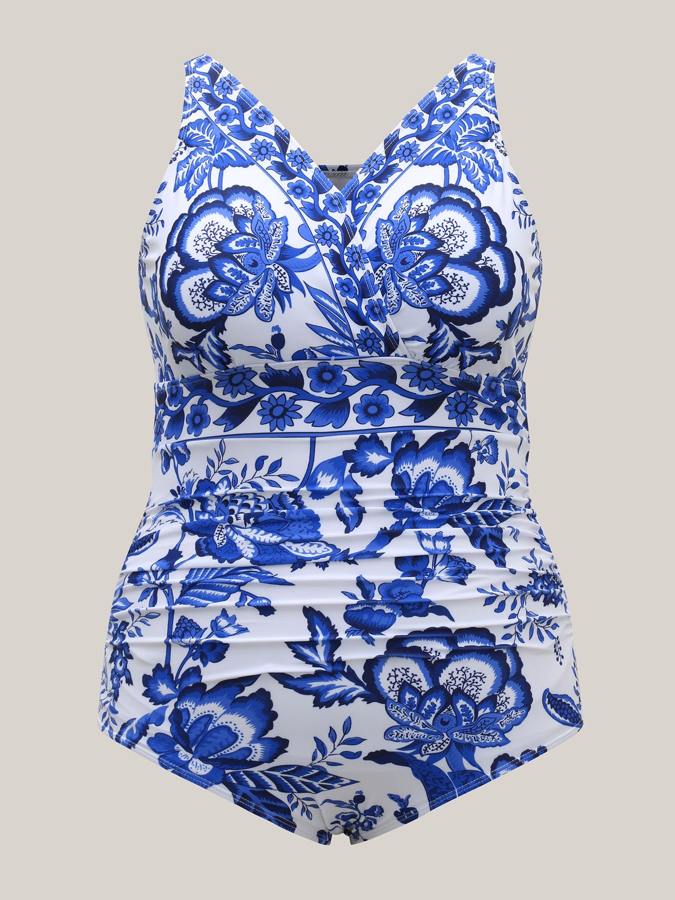 Floral Print Ruched Mesh One-Piece Swimsuit Set