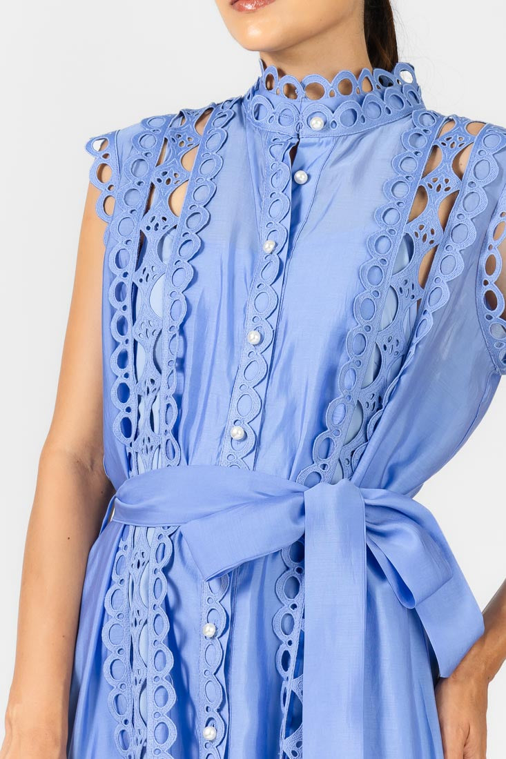 Blue Sleeveless Hollow Dress
