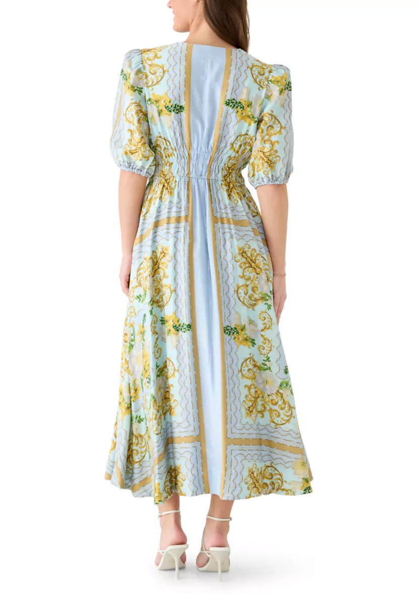 Stunning Short Puff Sleeve V-Neck Floral Crepe Dress
