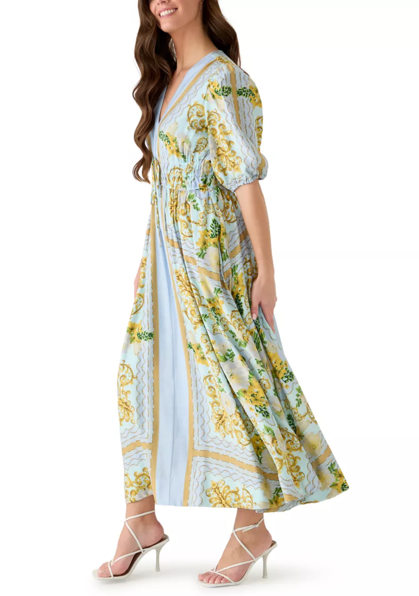 Stunning Short Puff Sleeve V-Neck Floral Crepe Dress