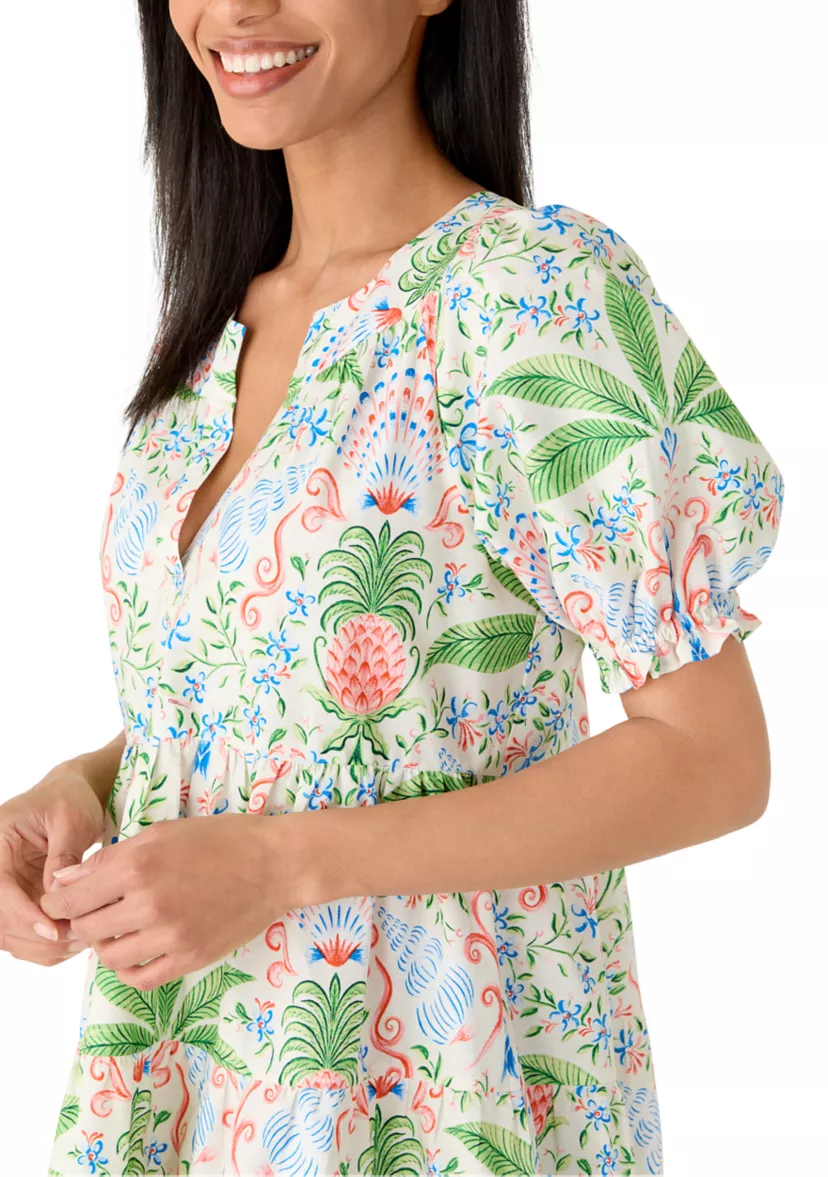 Tropical Garden Print Mini Dress