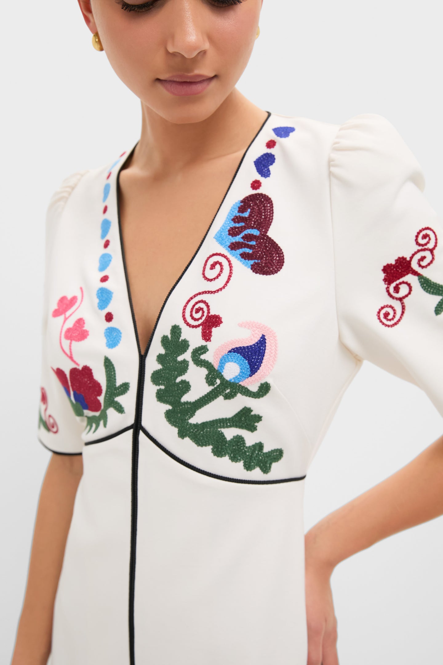 Chic Embroidery V-neck Midi Dress