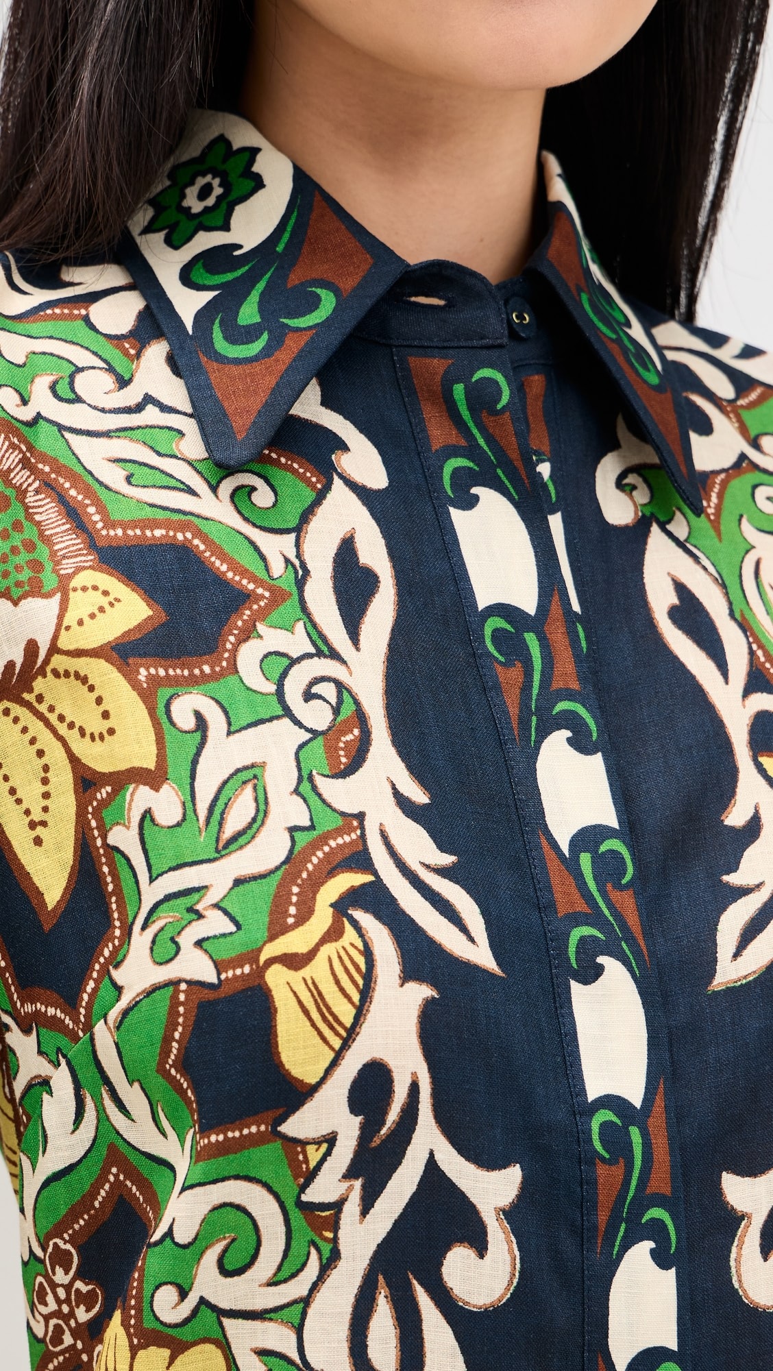 Liana printed linen midi shirt dress