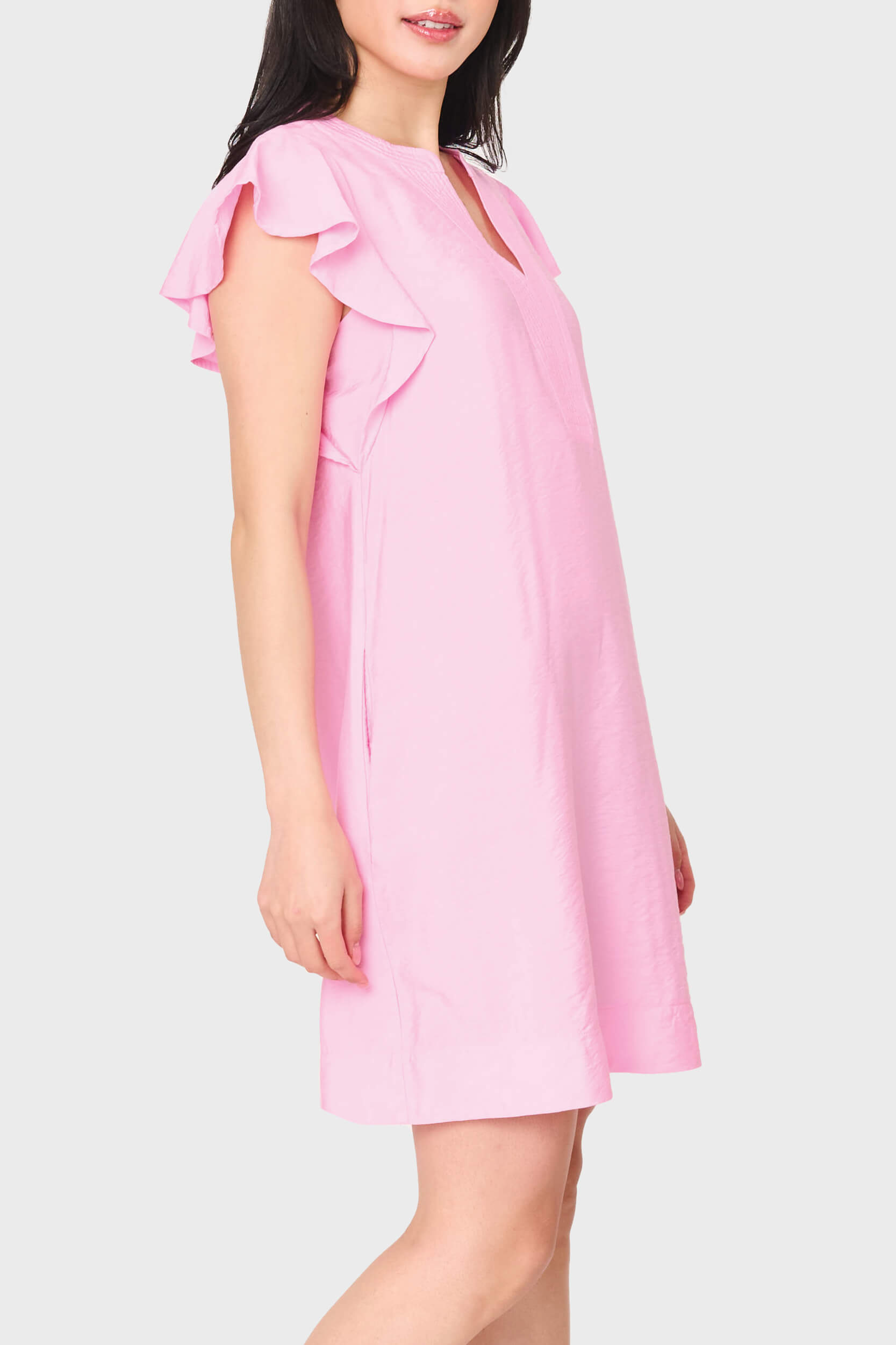 Flutter Sleeve Notch Neck Dress